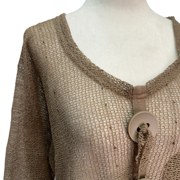 Noelle Beige One Size Loose Knit Big Button Sweater Top - Picture 3 of 9